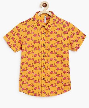 Campana 100% Cotton Half Sleeves Seamless Vintage Scooter Printed Shirt - Yellow