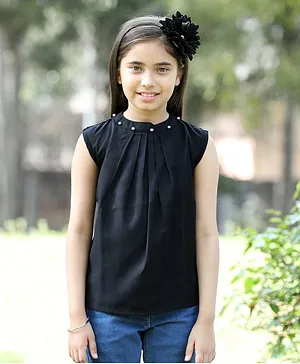 Cutiekins Sleeveless Pearl Applique Solid Top - Black