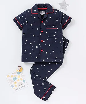 Nite Flite Half Sleeves All Over Stars Printed Coordinating Night Suit Set - Blue