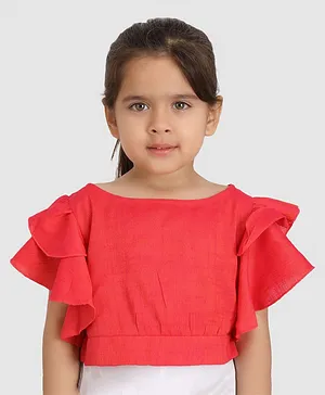 Jelly Jones Layered Flutter Half Sleeves Solid Top - Red