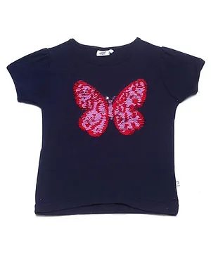 The Sandbox Clothing Co Short Sleeves Butterfly Reversible Sequins Embellished Tee - Navy Blue