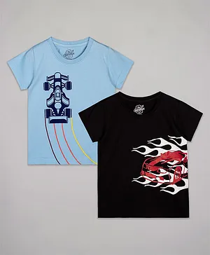 The Sandbox Clothing Co Pack Of 2 Half Sleeves Racer Sports Theme Printed Tees - Blue And Black