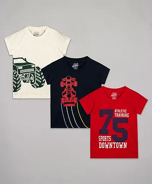 The Sandbox Clothing Co Pack Of 3 Half Sleeves Racer Sports Vehicle  Theme Printed Tees - Off White Black And Red
