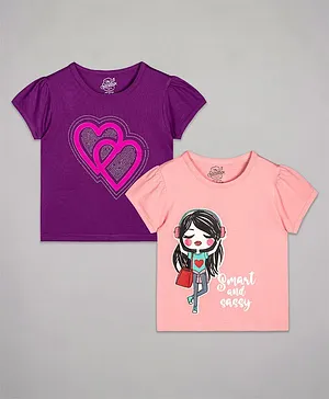 The Sandbox Clothing Co Pack Of 2 Puffed Sleeves Hearts & Sweet & Sassy Printed Tees  - Purple Pink