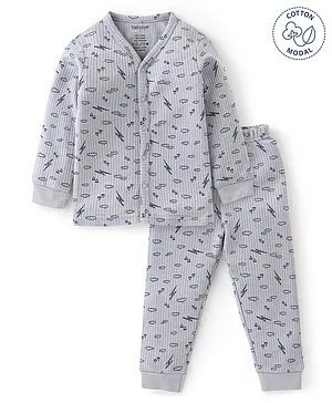 Babyoye Cotton  Modal Blend Cloud Printed Full Sleeves Thermal Inner Wear Set - Grey