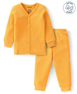 Babyoye Cotton Modal Blend Full Sleeves Solid Dyed  Thermal Vest & Pant Set -Yellow