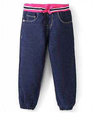 Babyhug Cotton Spandex Full Length Joggers With Stretch - Dark Blue