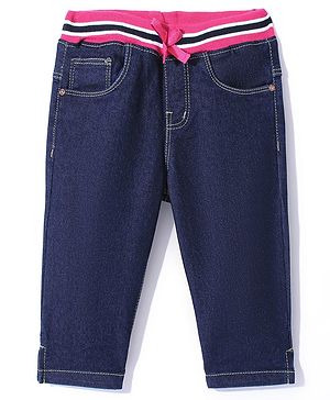 Babyhug Cotton Spandex Washed Stretchable Denim Capris - Dark Blue
