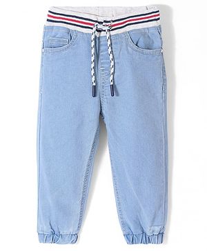 Babyhug Cotton Full Length Washed Denim Jogger with Stretch - Light Blue