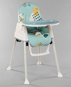 Babyhug 3 in 1 Comfy High Chair Printed Cushion - Blue| High Chair, Feeding Chair & Booster Chair| Adjustable Double Food Tray| Removable PU Leather Seat| Safety Harness| Removable Footrest