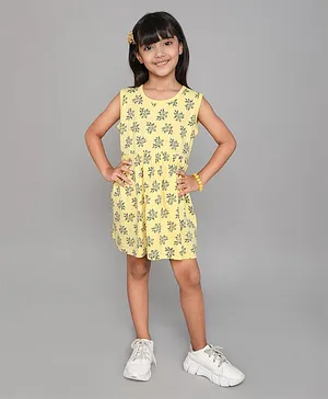 Little Angels Sleeveless All Over Flower Bunch Printed Fit & Flare Dress - Yellow
