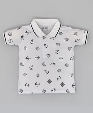Kiwi 100% Cotton Sea Life Theme Half Sleeves All Over Sea Anchor Printed Polo Tee - White