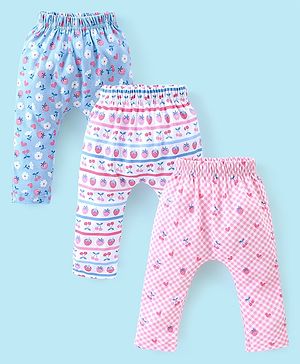Babyhug Cotton Knee Length Diaper Pants Checks & Floral Print Pack of 3- Blue Pink & White