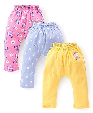 Babyhug Full Length  Cotton Diaper Pants Floral Print Pack of 3 - Pink Blue & Yellow