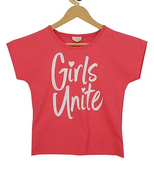 Tiny Girl Short Sleeves Girls Unite Text Printed Top - Tomato Red