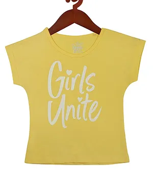 Tiny Girl Short Sleeves Girls Unite Text Printed Top - Lemon Yellow