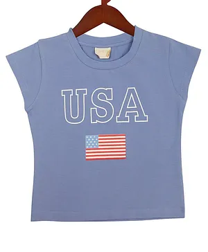 Tiny Girl Short Sleeves USA Text Printed Top - Blue