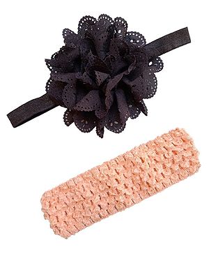 Akinos Kids Pack Of 2 Flower Designed & Crochet Knitted Soft Elastic Stretchable Headbands - Black Peach