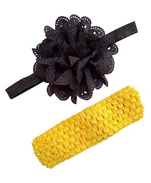 Akinos Kids Pack Of 2 Flower Designed & Crochet Knitted Soft Elastic Stretchable Headbands - Black Yellow