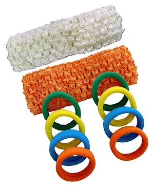 Akinos Kids Set Of 10 Crochet Knitted Soft Elastic Stretchable Headbands & Hair Rubber Ponytail Bands - White And Orange