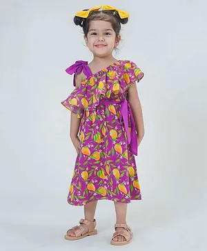 Tiber Taber One Shoulder Mangoes Printed Dress - Purple