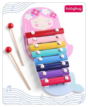 Babyhug Mermaid Wooden Xylophone | 8-Note Keyless Musical Toy with 2 Mallets | Educational Playset for Boys & Girls | Safe & Non-Toxic | Multicolour | BIS Certified