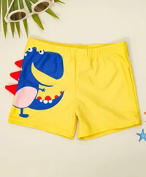 Yellow Bee Baby Dino Printed Swim Shorts - Yellow And Blue