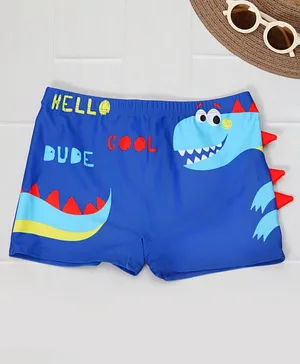 Yellow Bee Dinosaur Printed Swim Shorts  - Blue