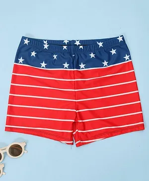 Yellow Bee Striped And Star Printed Swim Shorts - Red Blue