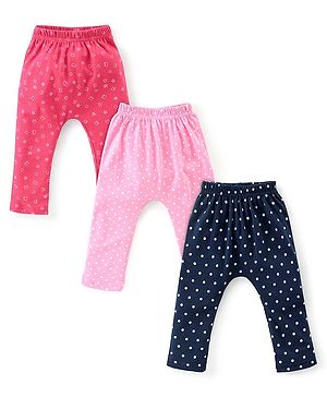 Babyhug Cotton Full Length Diaper Leggings Polka Dots Printed Pack of 3 - Pink & Navy Blue