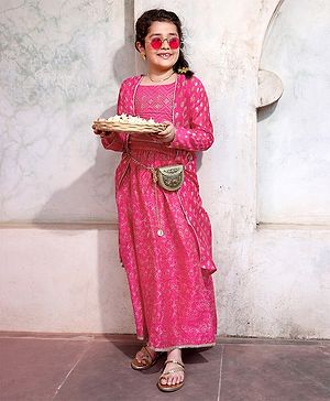 Pine Kids Choli & Lehenga With Full Sleeves Shurg Zari Design - Pink