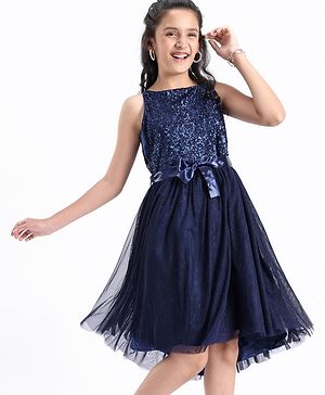 Pine Kids Sleeveless All Over Sequins Party Wear Dress - Navy
