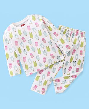 Babyhug Cotton Jersey Full Sleeves Night Suit Ice Cream Print - White
