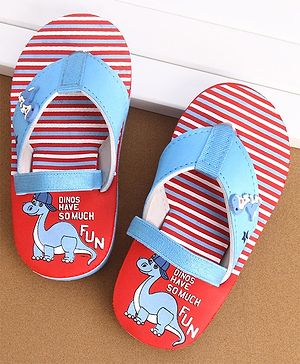 Cute Walk by Babyhug Dino Printed Flip Flops with Back Strap - Red & Blue