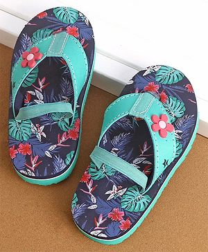 Cute Walk back Strap Closure Floral Graphic & Applique Flip Flops - Navy