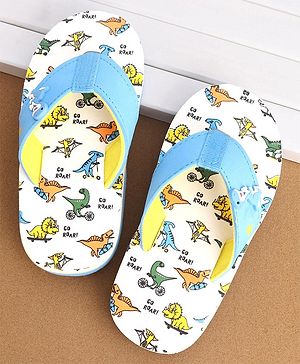 Cute Walk by Babyhug Slip On Flip Flops Dino Print - Off White