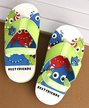 Cute Walk by Babyhug Monster Printed Flip Flops with Back Strap - Green