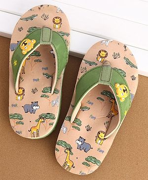 Cute Walk by Babyhug Slip On Flip Flops Animals Print - Green