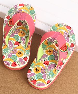 Cute Walk by Babyhug Slip On Style Fruits Graphics and Applique Flip Flops - Pink