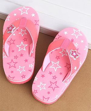 Cute Walk by Babyhug Slip On Style Star Graphics & Applique Flip Flops - Pink