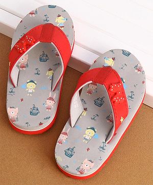 Cute Walk by Babyhug Slip On Style Anchor Graphics & Bow Applique Flip Flops - Grey