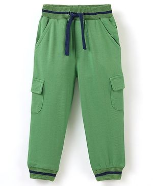 Babyhug Cotton Looper Knit Full Length Solid Lounge Pant with Draw Cord - Green