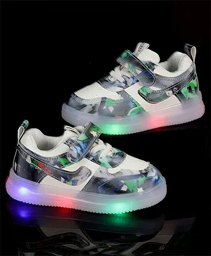 PASSION PETALS Watercolour Abstract Printed LED Shoes - Green & Blue