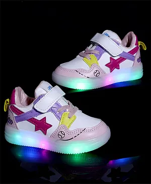PASSION PETALS Stars Embossed LED Shoes - Pink Purple & White