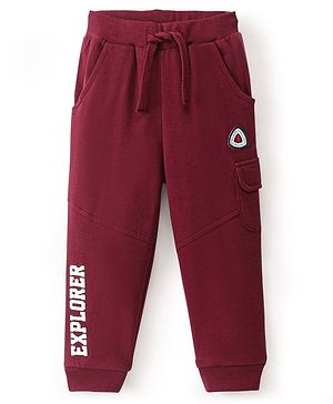 Babyhug Cotton Looper Knit Full Length Lounge Pants Text Print - Maroon
