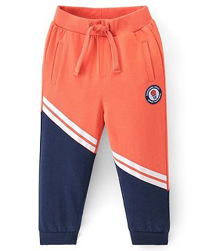 Babyhug  Cotton Looper Knit Full Length Cut & Sew Lounge Pant - Orange & Navy