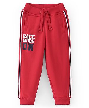 Babyhug Cotton Looper Knit Full Length Lounge Pants Text Print - Red