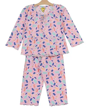 Lil Lollipop Full Sleeves Popsicle Printed Cotton Night Suit - Pink