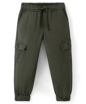 Pine Kids Cotton Elastane Full Length Multi Pocket Solid Jogger- Green