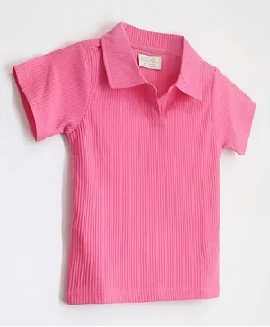 Cherry Crumble By NItt Hyman Half Sleeves Solid Ribbed Smart Casual Summer Polo Tee - Pink
